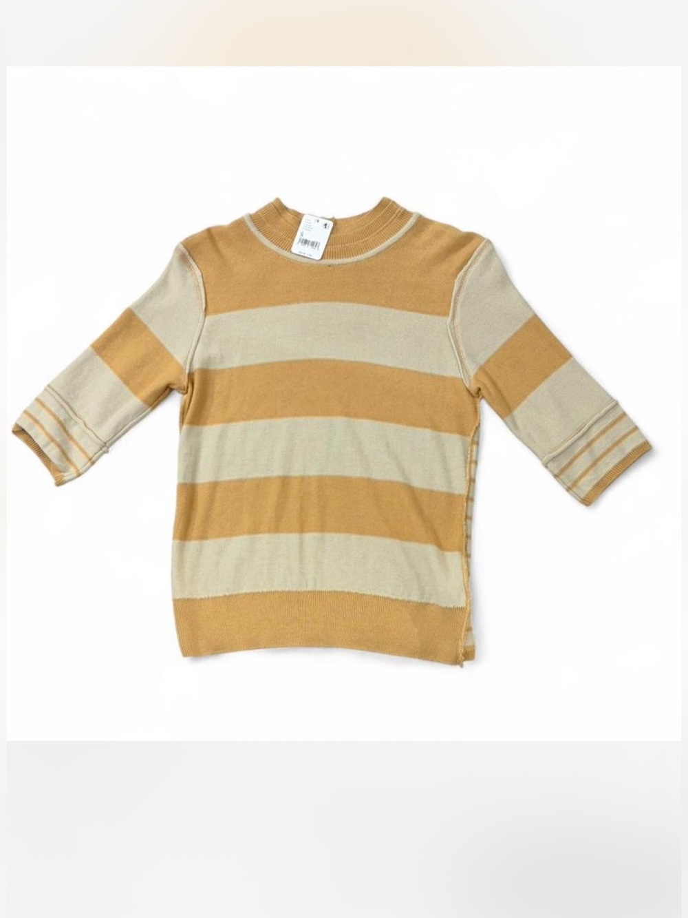 Free People Striped Short Sleeve Tee - Mustard & Cream
